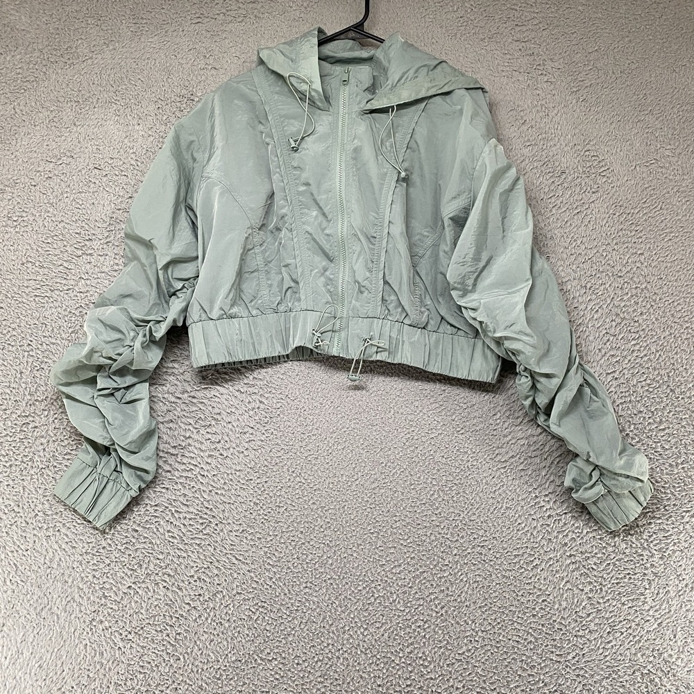 POPFLEX Windbreaker Jacket Womens S/M Green Cropped Hooded Boxy Lightweight